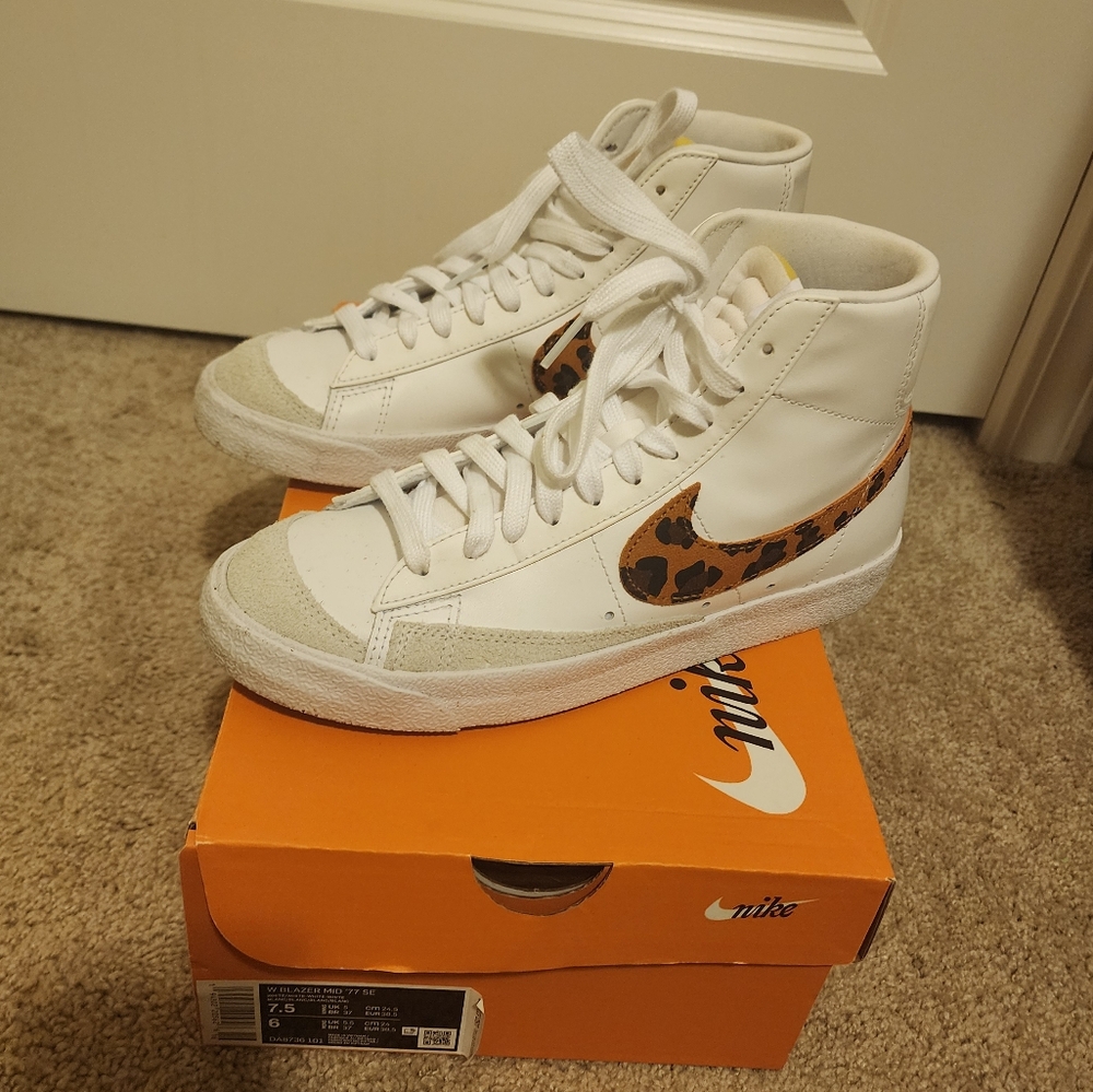 Nike Blazers- White and Leopard